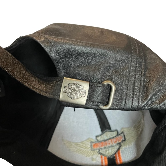 Vintage Genuine Leather Harley Davidson Strap-back  Motorcycle Riding Hat Cap - Picture 2 of 16